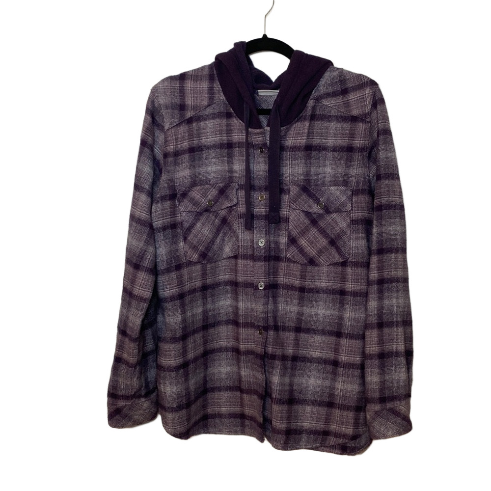Columbia Purple Plaid Hoodie Sweatshirt Hooded Flannel
